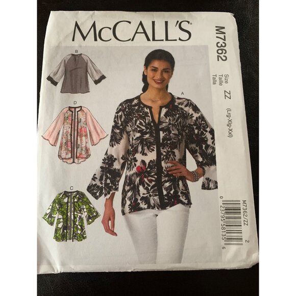 McCall's Misses Shirt Sewing Pattern Sz Lg - XXL M7362 - Uncut - Picture 1 of 9